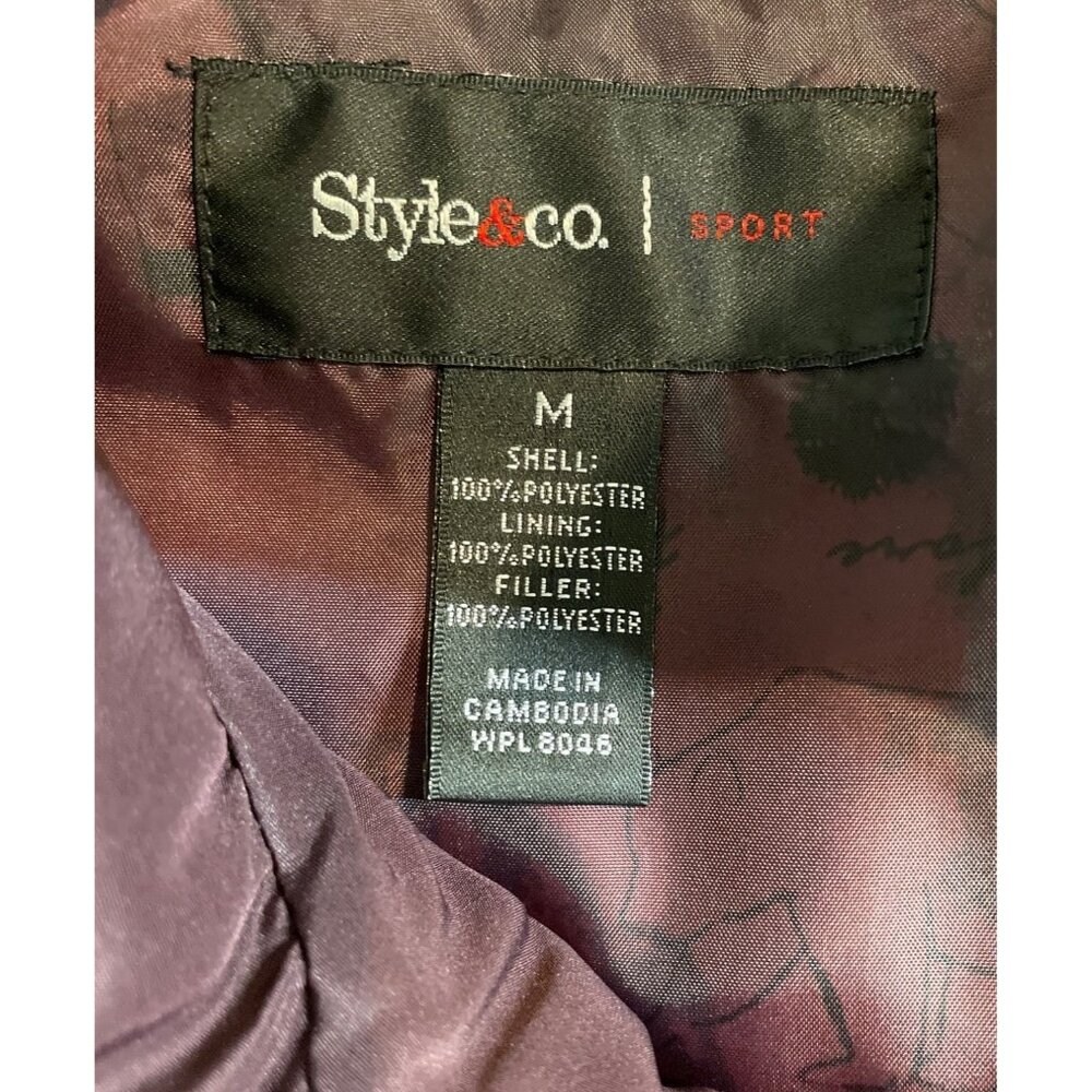 Style & Co Womens Size Medium Burgundy Puffer Vest w/Gold Zipper & Snaps - Picture 9 of 10
